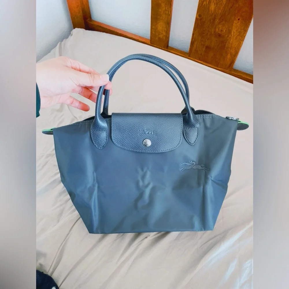 Le Pliage Green Recycled Canvas Top Handle Bag graphite color